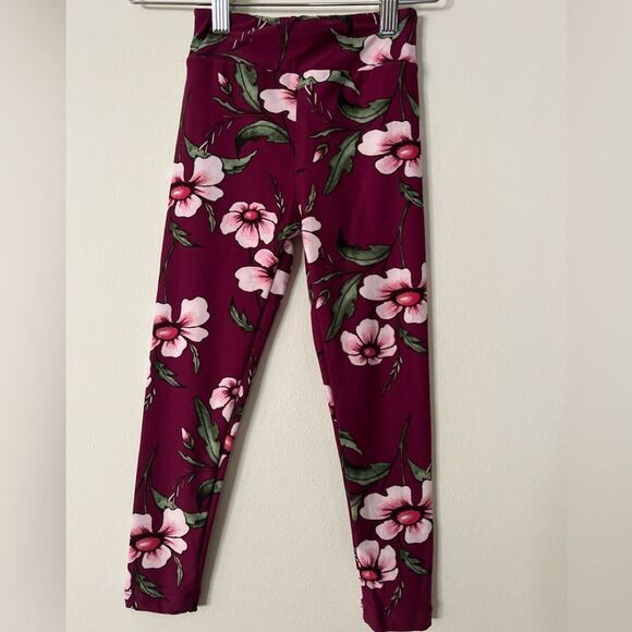 LulaRoe maroon with cream flower pattern leggings, MWOT, Beautiful, stretchy, 3T - Picture 1 of 5